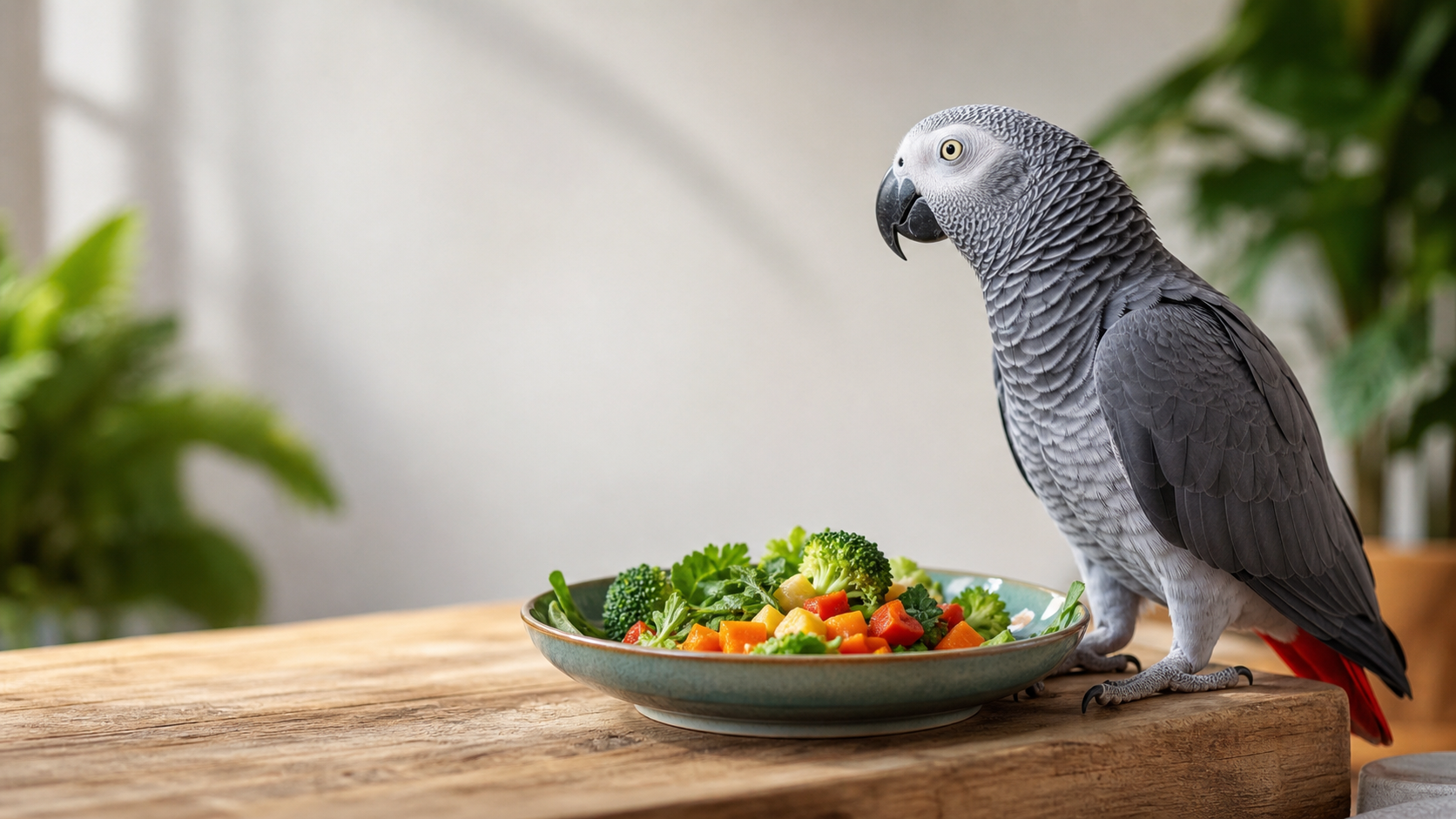 parrot eating from a bowl of food