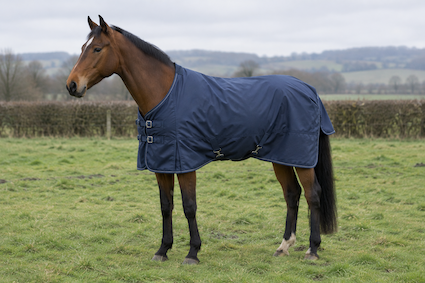 horse in a field in a rug