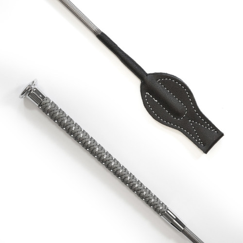 KM Elite Childs Braided Riding Whip Silver/Grey