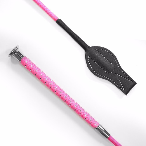 KM Elite Childs Braided Riding Whip Pink